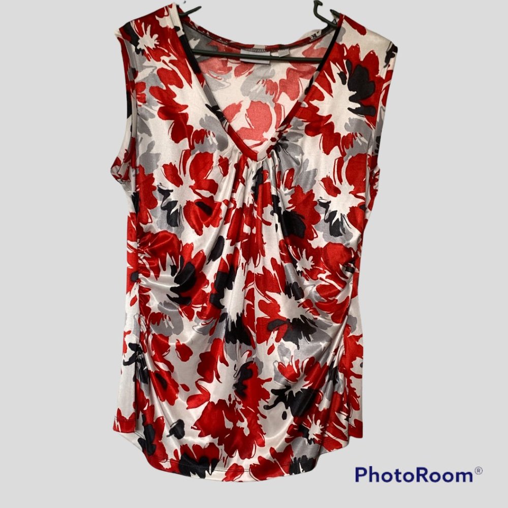 Women's New York & Company Red/Black/Gray/White Silk Sleeveless Top Size XL